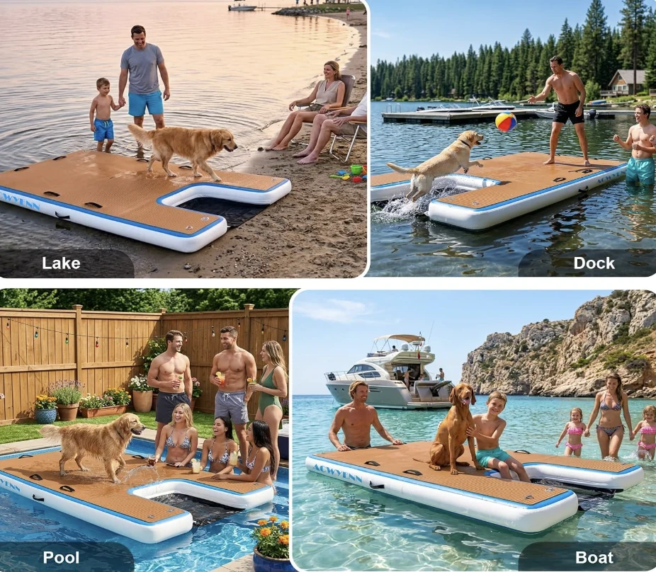 Inflatable floating dock being used on water