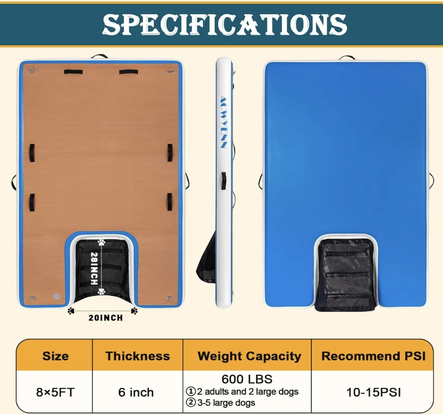 Inflatable floating dock product dimensions